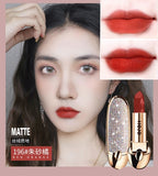 HOJO Matte Lipstick Shiny Diamond Gold Silver Nude Waterproof Long Lasting 8 colors Gorgeous Makeup Cosmetics With Mirror
