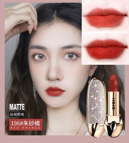 HOJO Matte Lipstick Shiny Diamond Gold Silver Nude Waterproof Long Lasting 8 colors Gorgeous Makeup Cosmetics With Mirror