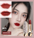 HOJO Matte Lipstick Shiny Diamond Gold Silver Nude Waterproof Long Lasting 8 colors Gorgeous Makeup Cosmetics With Mirror