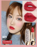 HOJO Matte Lipstick Shiny Diamond Gold Silver Nude Waterproof Long Lasting 8 colors Gorgeous Makeup Cosmetics With Mirror