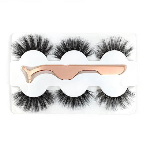 3 Pairs 6D Mink False Eyelashes With Tweezer Crisscross Natural Makeup Eyelash Fluffy Mink Fake Lashes for Women's Fashion