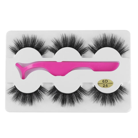 3 Pairs 6D Mink False Eyelashes With Tweezer Crisscross Natural Makeup Eyelash Fluffy Mink Fake Lashes for Women's Fashion