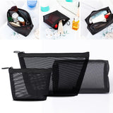 3 Pcs/set Mesh Storage Makeup Bags Black Package Organizer Travel Cosmetic Kit Pouch Zip Lock Women Necessaries Accessories Tool