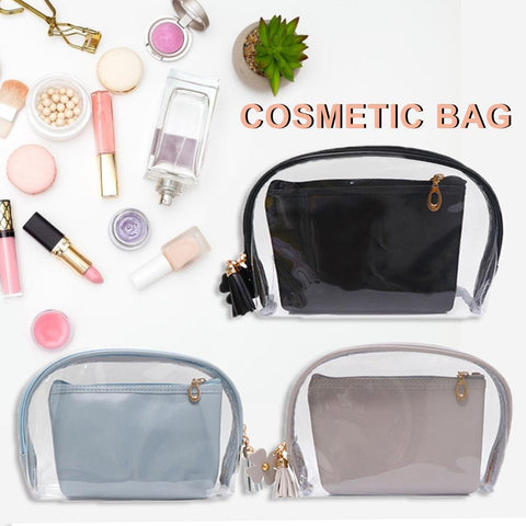 PU Transparent Cosmetic Bag Waterproof Clear Pouch Organizer Makeup Bags Women Travel Toiletry Case Accessories With A Small Bag