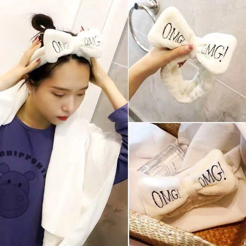 2019 New OMG Letter Coral Fleece Wash Face Bow Headbands For Women Girls Headbands Headwear Hair Bands Turban Hair Accessories