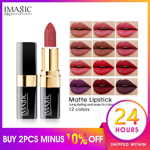 IMAGIC new 12 color lip makeup cream lipstick waterproof lasting light color sexy red lipstick beauty matte eyeliner lipstick