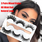 3 Pairs 6D Mink False Eyelashes With Tweezer Crisscross Natural Makeup Eyelash Fluffy Mink Fake Lashes for Women's Fashion